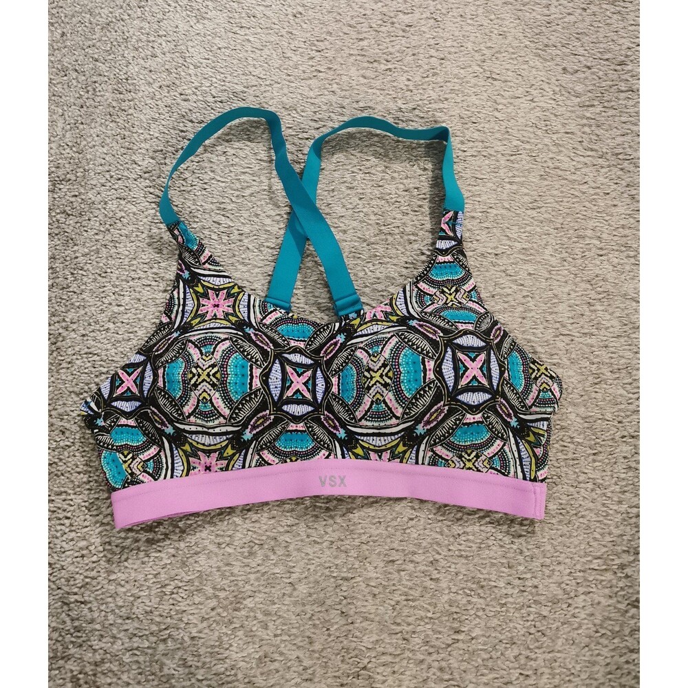 Victoria's Secret VSX Sport green pink white black multicolor Sports Bra 34 B